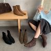 2025 New Autumn Square Head Short Thick Heel Suede Thin Low Tube Martin Fashion Rear Zipper Chelsea Women's Boots