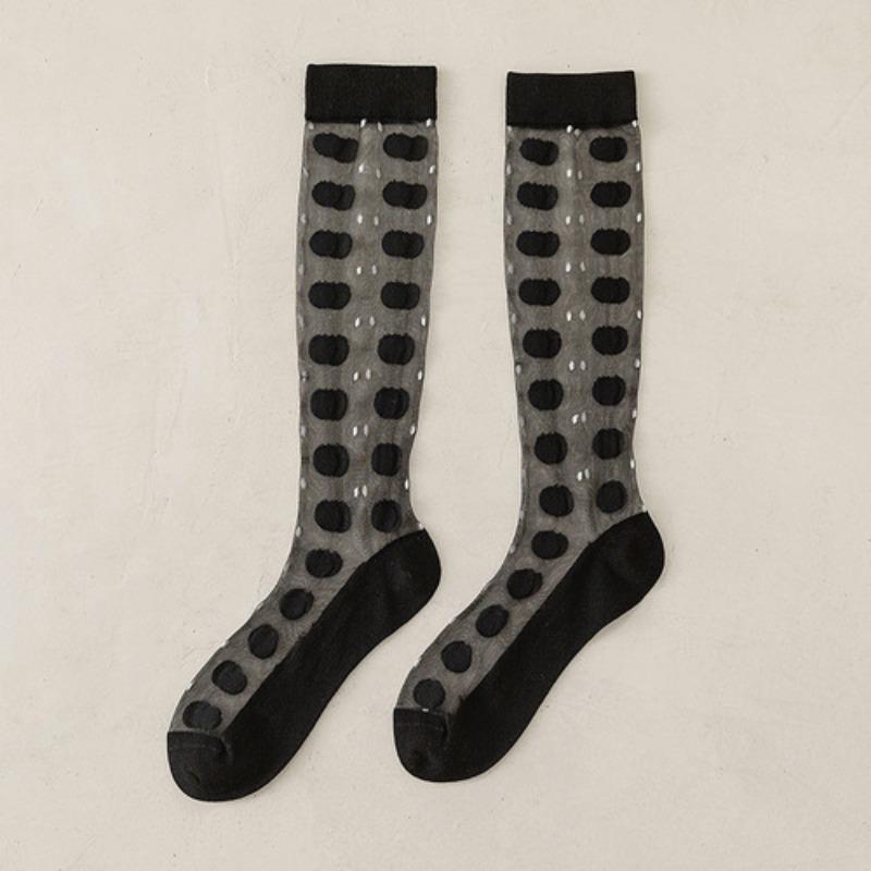 Crystal Silk Socks Stockings Women Summer Ultra-thin Transparent Nylon Long Socks Heart Print Lolita Kawaii Socks Women Stocking