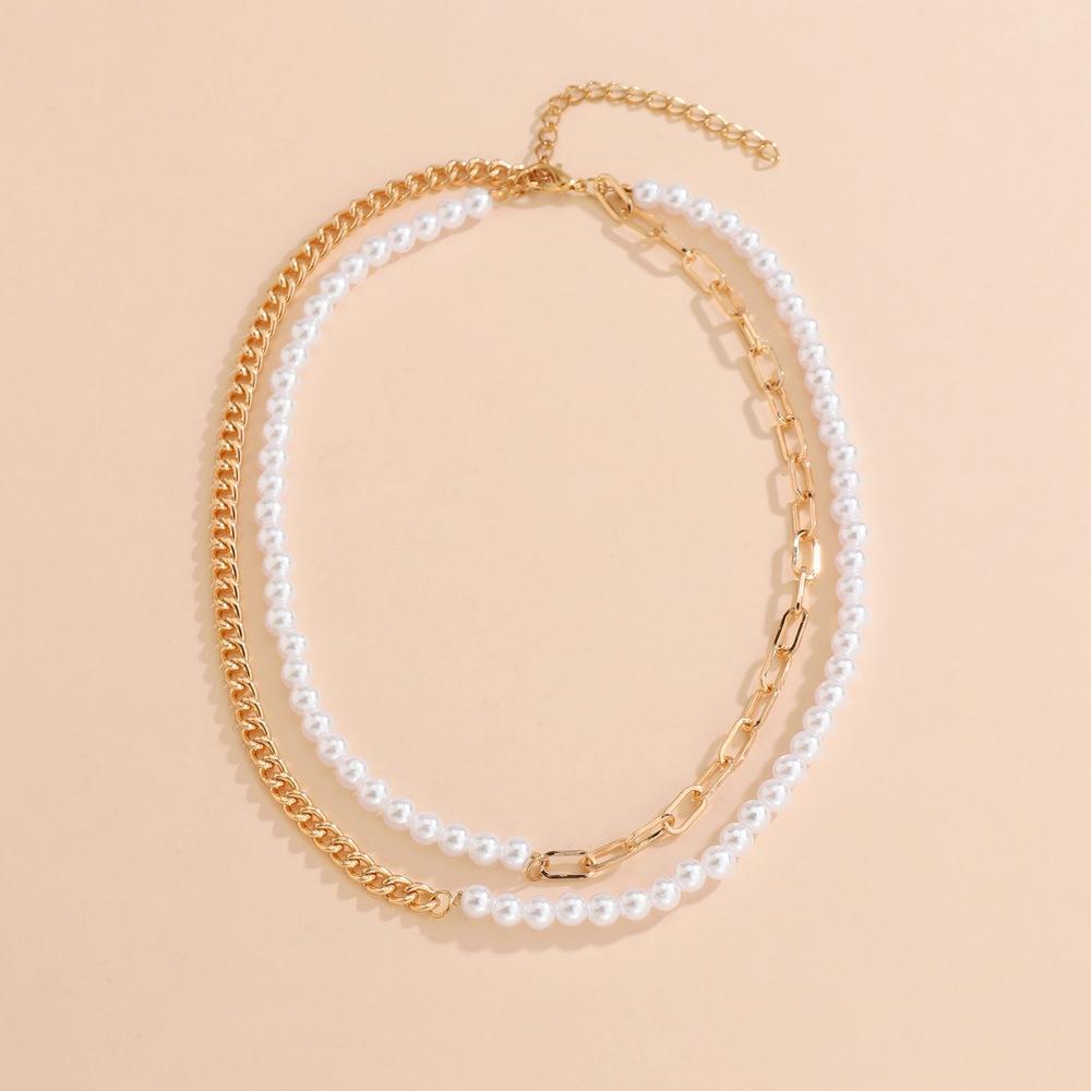 Personalized pearl splicing chain double-layer women's personalized neck chain