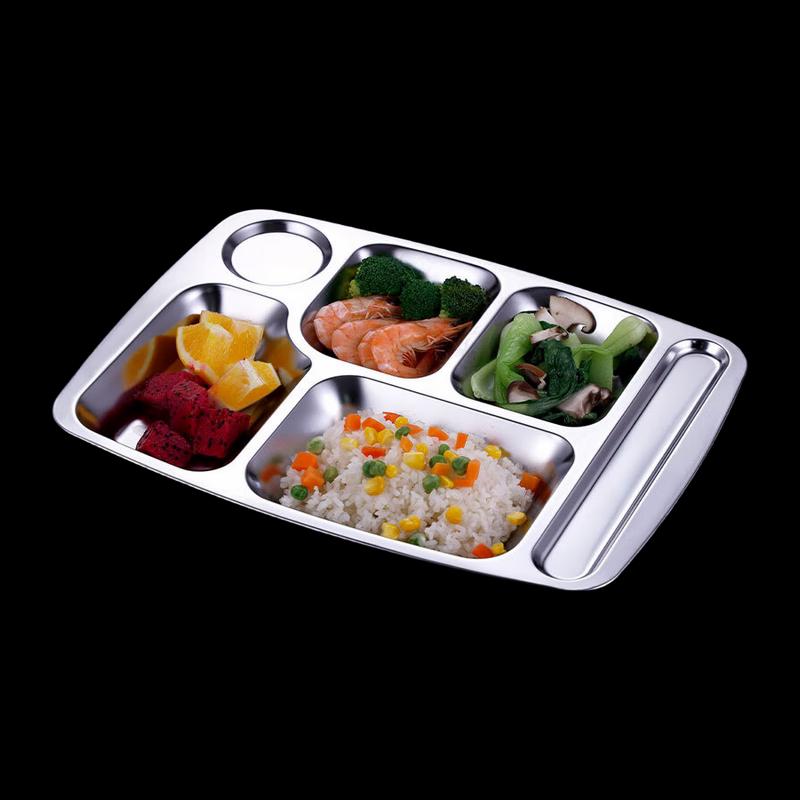 NHZHIW 304 Stainless Steel Large Six-Compartment Dinner Plate