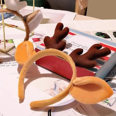 Christmas Headband Plush Reindeer Antler Ears Headband Universal Christmas Hair Accessory for Adults Kids Festive Costume