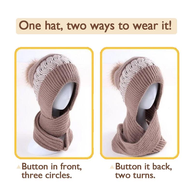1PC Hat Windproof Earmuffs Knitted Hat Integrated Scarf Cozy Ear-Protecting Warm Set Fashionable