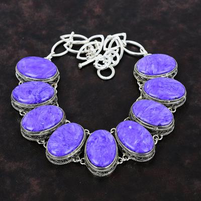 Charoite Necklace Vintage Necklace Genuine Gemstone Jewelry 925 Sterling Silver Necklace Adjustable Chain Necklace Handmade Jewelry For Gift