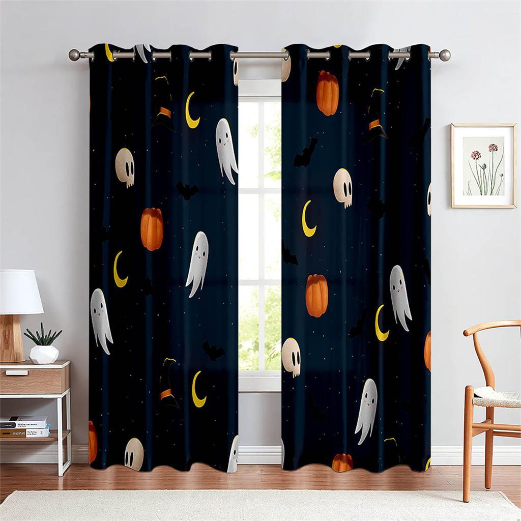 Halloween Dark Big Hand Skull Bat 3D Curtains 2 Panel Living Room Bedroom Balcony Window Decorative Curtains