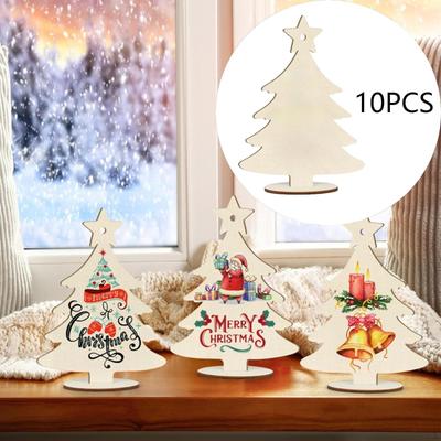 10 Peças Recortes de Árvore de Natal Madeira Branca Enfeites de Madeira Inacabados Placas de Mesa para