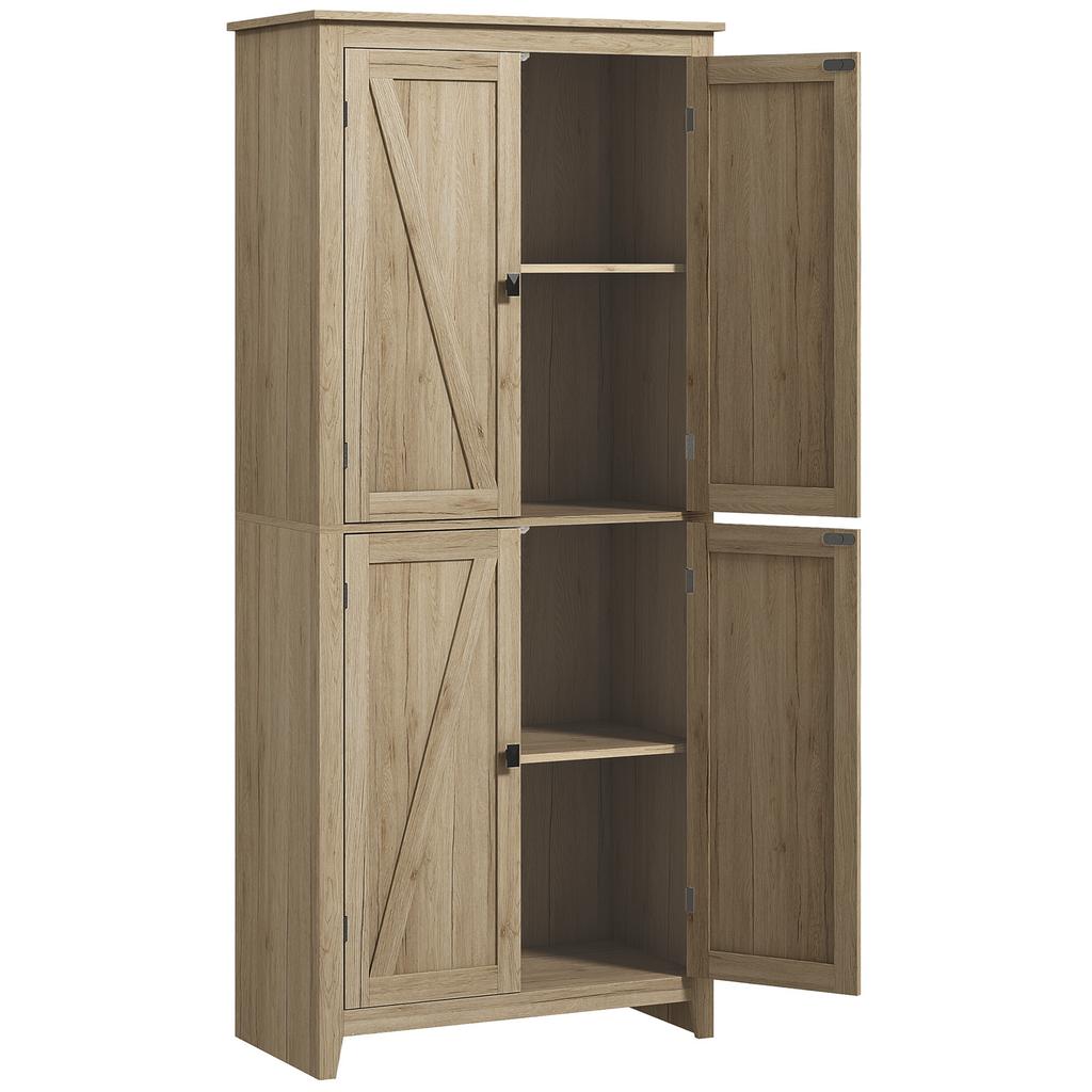 4-Door Kitchen Cabinet with Adjustable Shelves and Raised Base in Wood 80x40x182cm