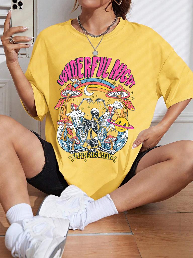 Dancing Skull Printed Female T-Shirts Cool Comfortable Tshirts Casual Fashion Tee Shirts Hip Hop Oversized Women Tops