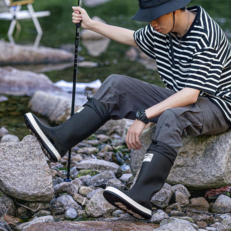 New waterproof shoes women's dynamic waterproof summer rain shoes wear-resistant black outdoor wading rain boots rubber shoes