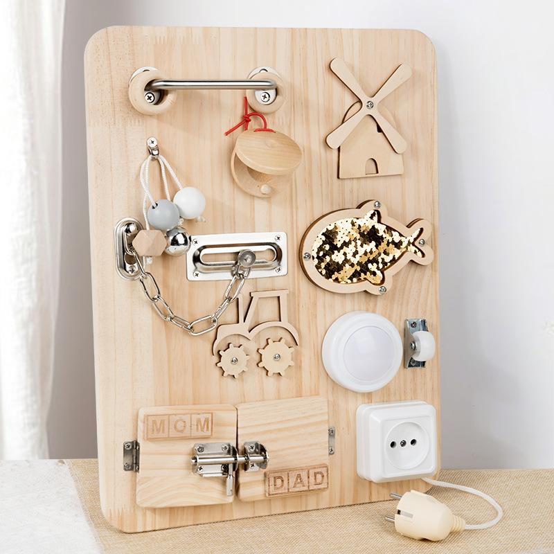 Wooden Children's Early Education Busy Board Multi-function Switch Lock Educational Toy