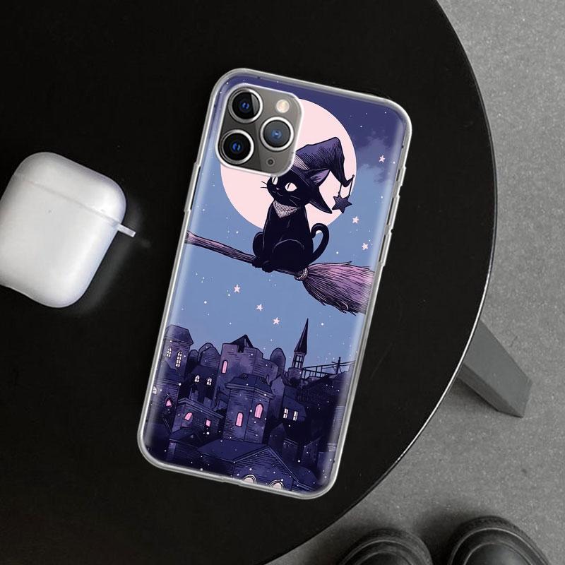 Anime Cute Black Cat Meow Phone Case Cover for iPhone 11 12 13 Mini 14 15 Plus 16 Pro Max 17 Air 7 8 + SE Art Customized Fundas