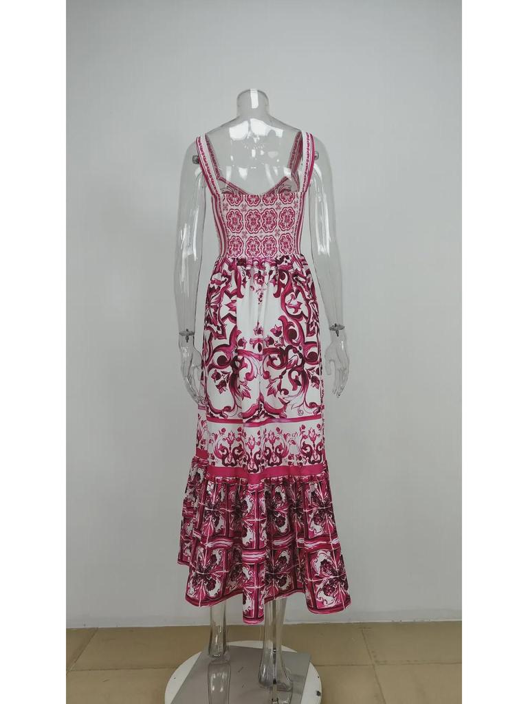 European & American Women's Bohemian Elegant Light Luxury Printed Midi Dress