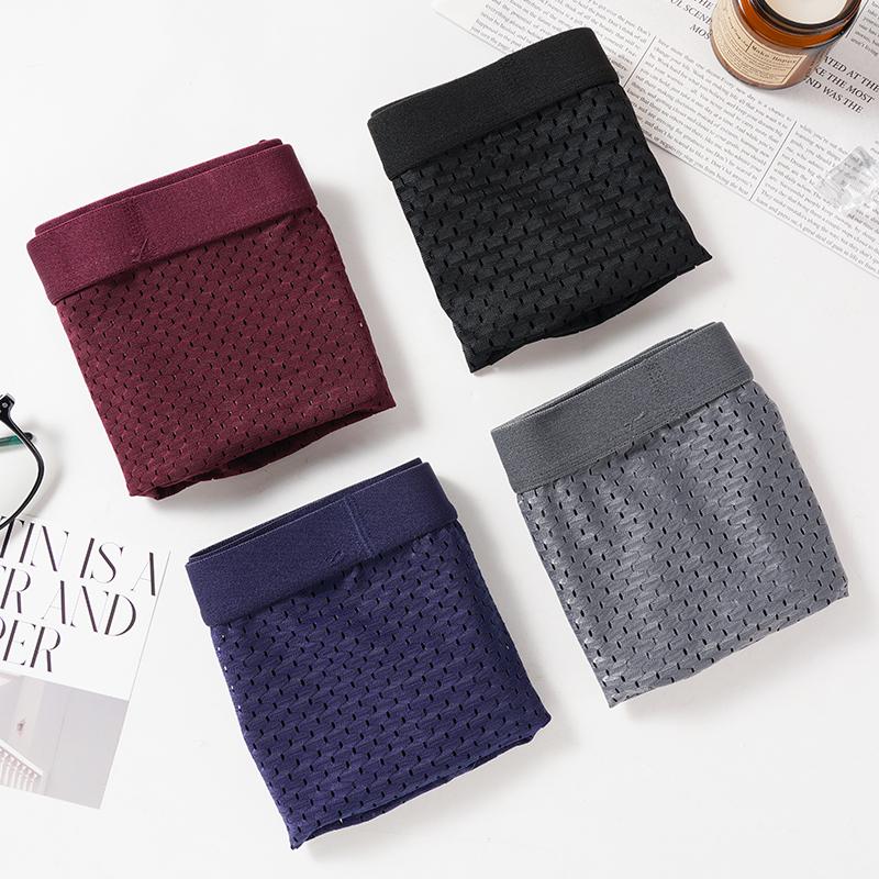 Men's Breifs Panties Boxers Male Hombre Breathable Mesh Ice Silk Men's Intimate Underpants Men Solid Color Underwear