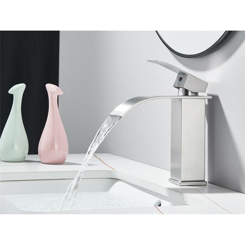Brushed Golden Basin Faucets Elegant Waterfall Bathroom Sink Faucet Single Lever Hole Deck Mount Brass  Mixer Taps