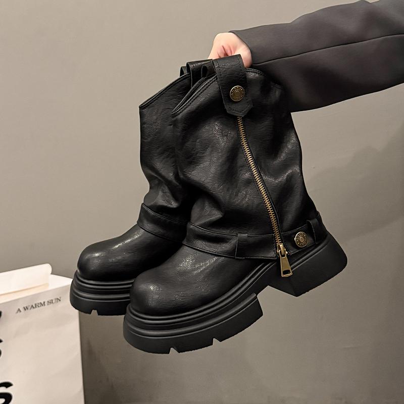 Winter Platform Thick Heel Women Short Boots Fashion Belt Buckle Shoes Street Style Banquet Motorcycle Botas Mujer