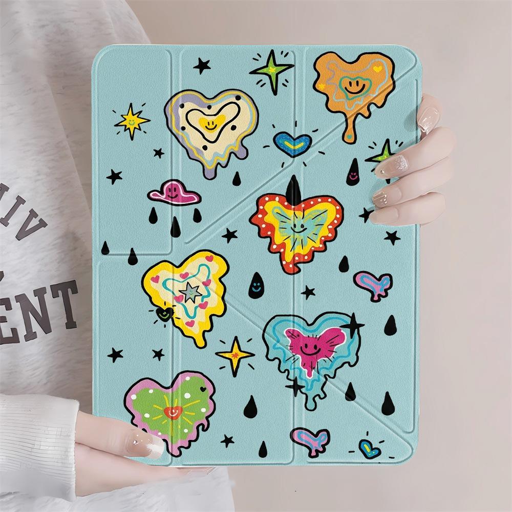 Graffiti Love Y Fold Sticker Tablet Protective Case for iPad 11 Inch Transparent iPad Pro 13 with Pen Slot