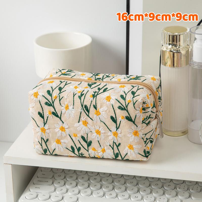 Blumenstickerei Damen Kosmetiktasche Leinwand Reißverschluss Make-up Tasche Reise Waschbeutel Make-up Organizer Hygieneartikel Beutel Aufbewahrung