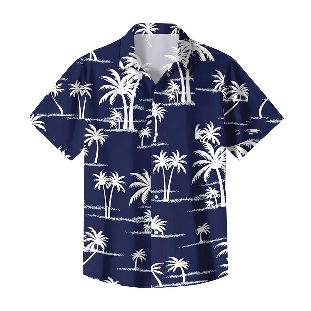 Men's Casual Loose Fit Short Sleeve Hawaiian Shirt Button Down Beach Shirt with Tropical Print Summer Top