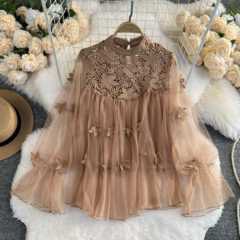 

YYFS Женская мода Повседневная весна-осень Однотонные принты Длинные рукава О-образный вырез Блузки и рубашки One Size хаки