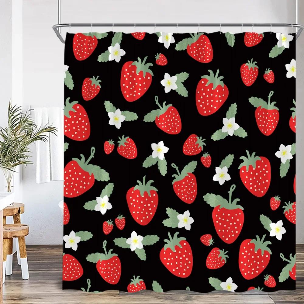 Summer Pink Fruit Shower Curtain Strawberry Cherry Peach Watermelon Shower Curtain Girl Woman Polyester Bathtub Decoration