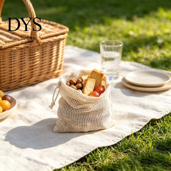 Organic Cotton Mesh Bags for Fruits Bag with Drawstring Closure, Reusable Eco-friendly Washable Zero Waste Food Storage Pouches Organizer, Sustainable