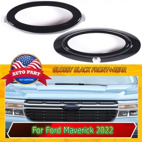 Front+Rear Logo Emblem Badge Ring Cover Trim Fits Ford Maverick 2022 Gloss Black