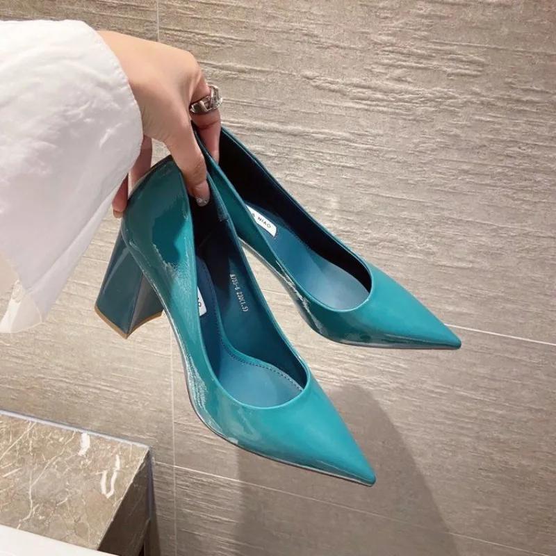 Fashion Pointed Toe With Heel Women's Shoes Blue Non Slip 2025 Trend Lastest Casual Spring Beau Today Quick Delivery On Y2k Ladies Pumps