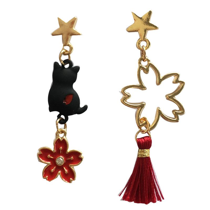 Lovely Cartoon Enamel Moon Cat Drop Earrings For Women Kawaii Cute Pink Bowknot Rabbit Dangle Earrings Girls Jewelry Gifts