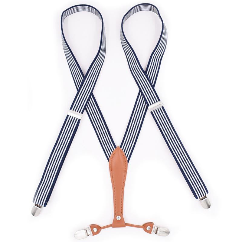 Leather Suspenders Man's Braces 4 Clips Adult Suspensorio Tirantes Hombre  Elastic strap 2.5*120cm