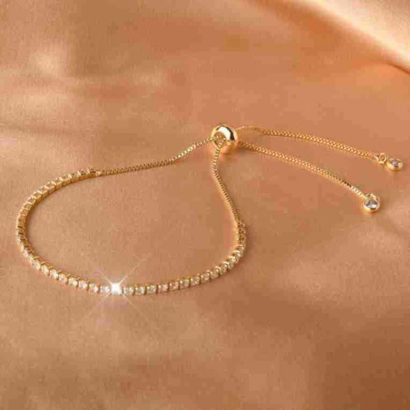 Elegant Zircon Crystal Bead Bracelet Women 18K Gold Plated Titanium Steel Delicate Chain With Sparkling Cubic Zirconia 18K Gold Plated