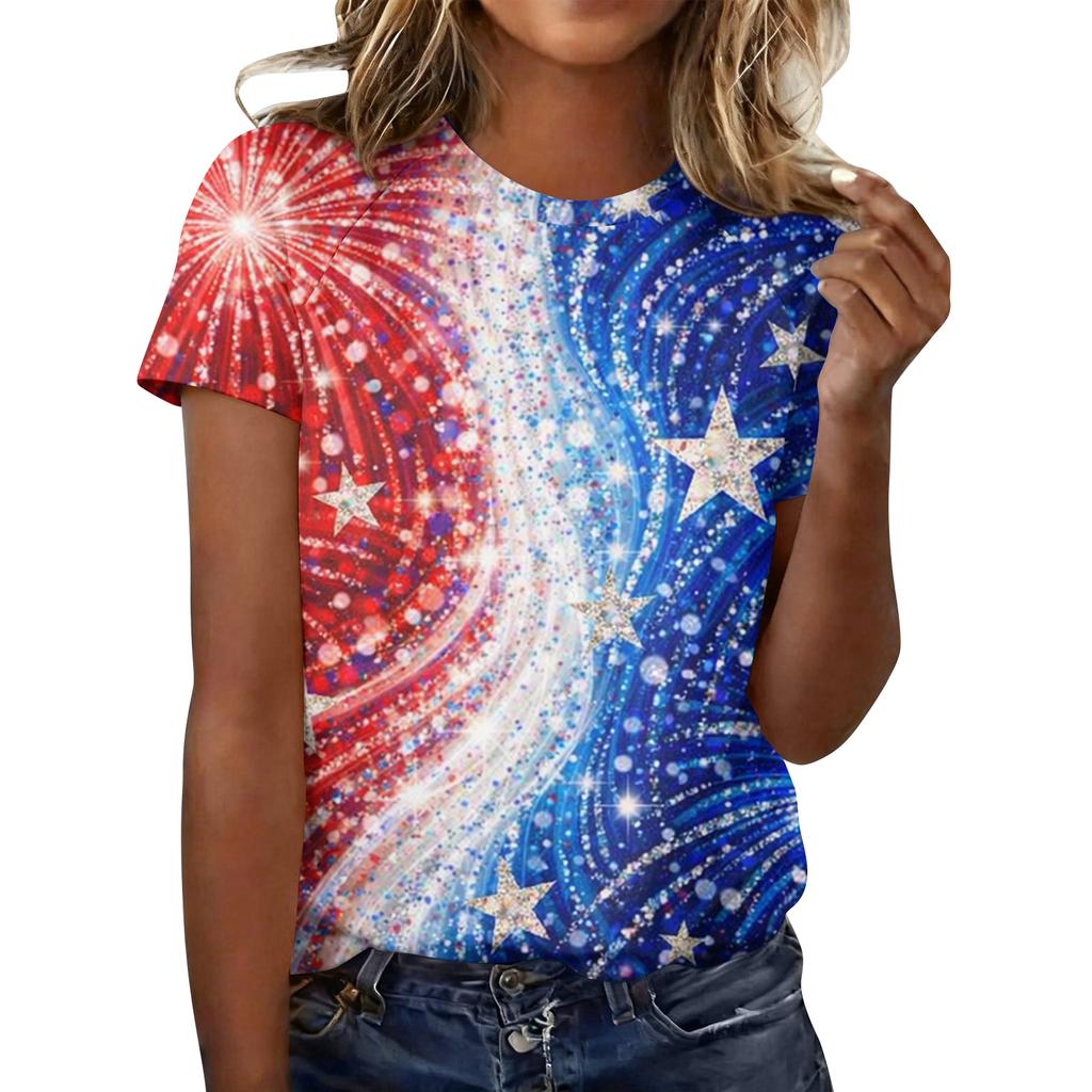 Women's Casual Fashion Short-Sleeve Raglan Sleeve Printed T-Shirt Top