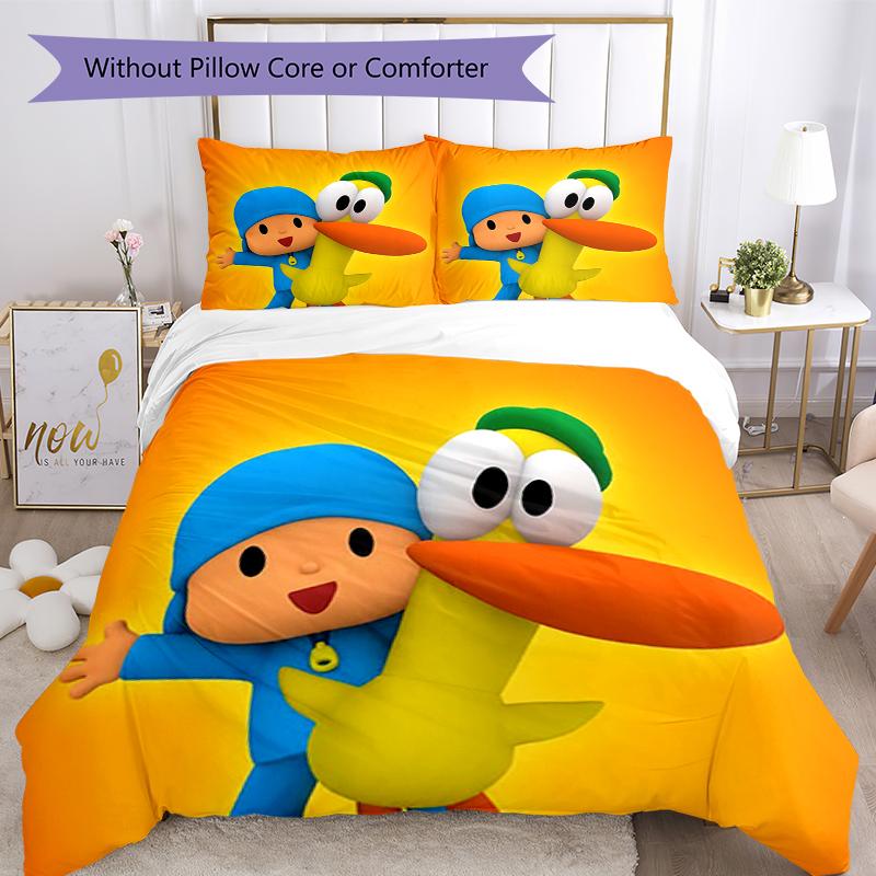 3pcs Pocoyo Bedding Set Duvet Cover Closure Includes 1 Duvet Cover & 2 Pillowcases, Soft and Comfortable for All Seasons.