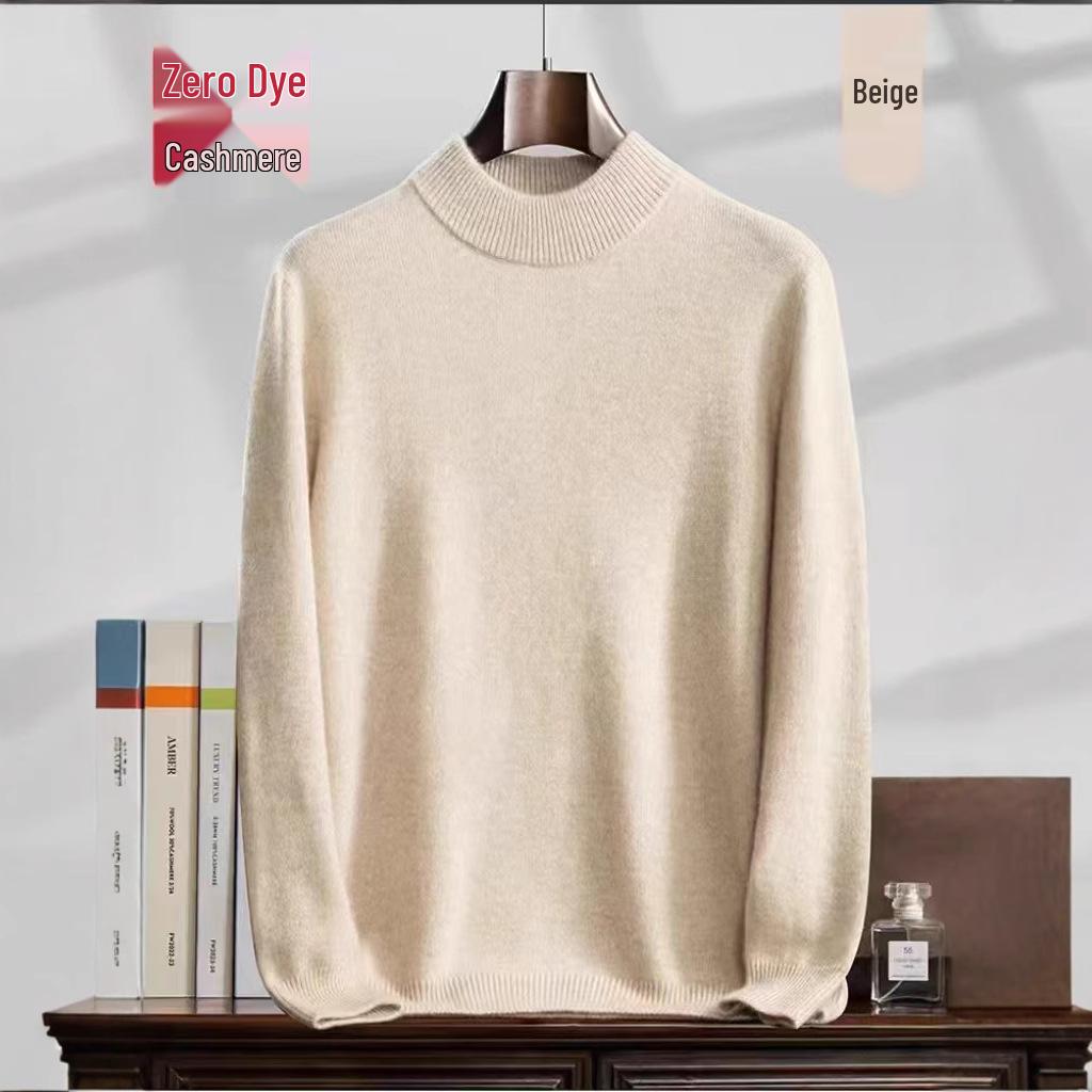 Men's Cashmere High Neck Sweater - Warm Base Layer for Autumn & Winter, Business Casual, Double Strand, Classic Design.