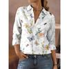 New fashion women's button-down shirt flowers, plants, butterflies, bees pattern, white background decorative printing