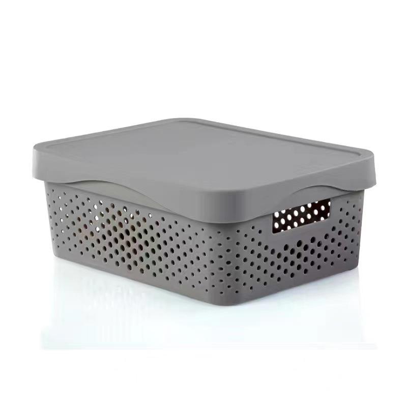 Hollow Plastic Storage Basket with Lid - Desktop Organizer & Wardrobe Bin