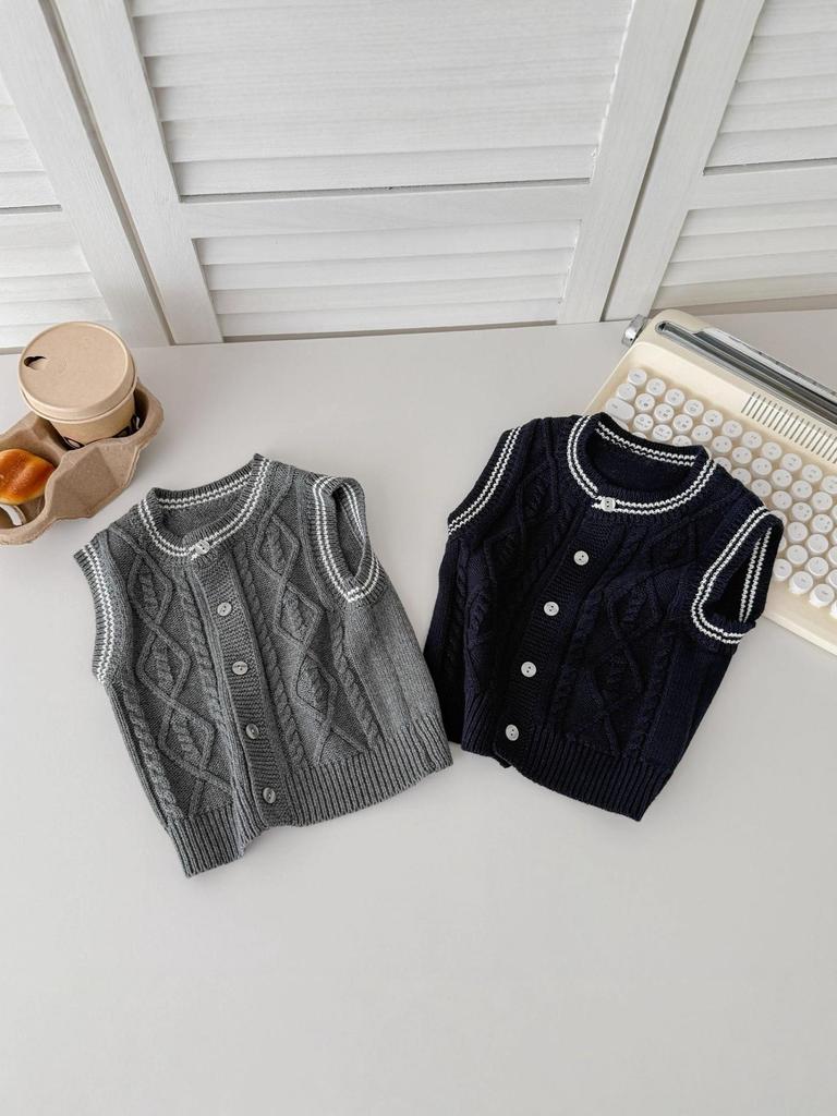Retro Knit Infant & Toddler Vest - Spring/Autumn Korean Style, Pure Cotton, Newborn Baby Cardigan