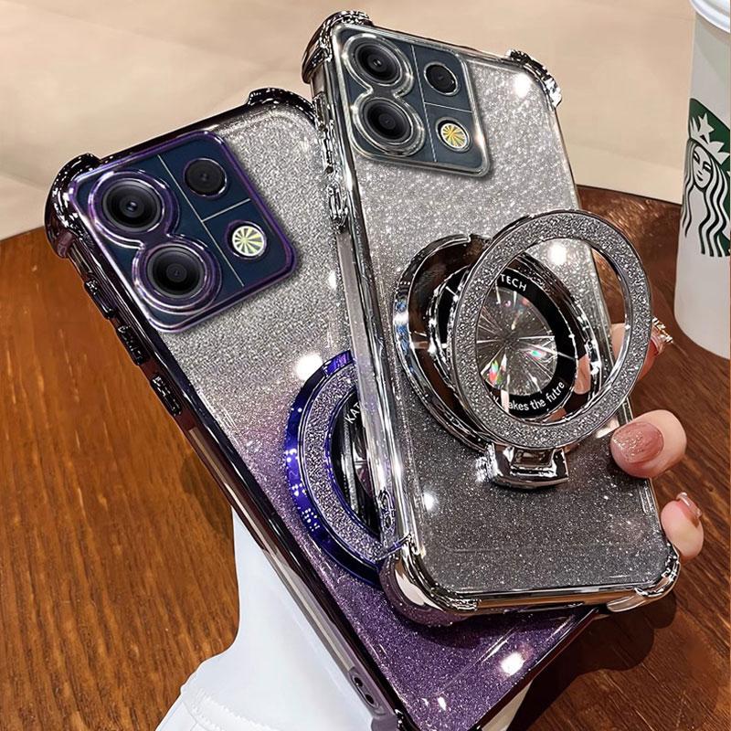 13pro 13C 12 Case Luxury Magnetic Bracket Shockproof Cover For Xiaomi Redmi Note 13 Pro 12 10 10c Case with Holder Shiny Glitter