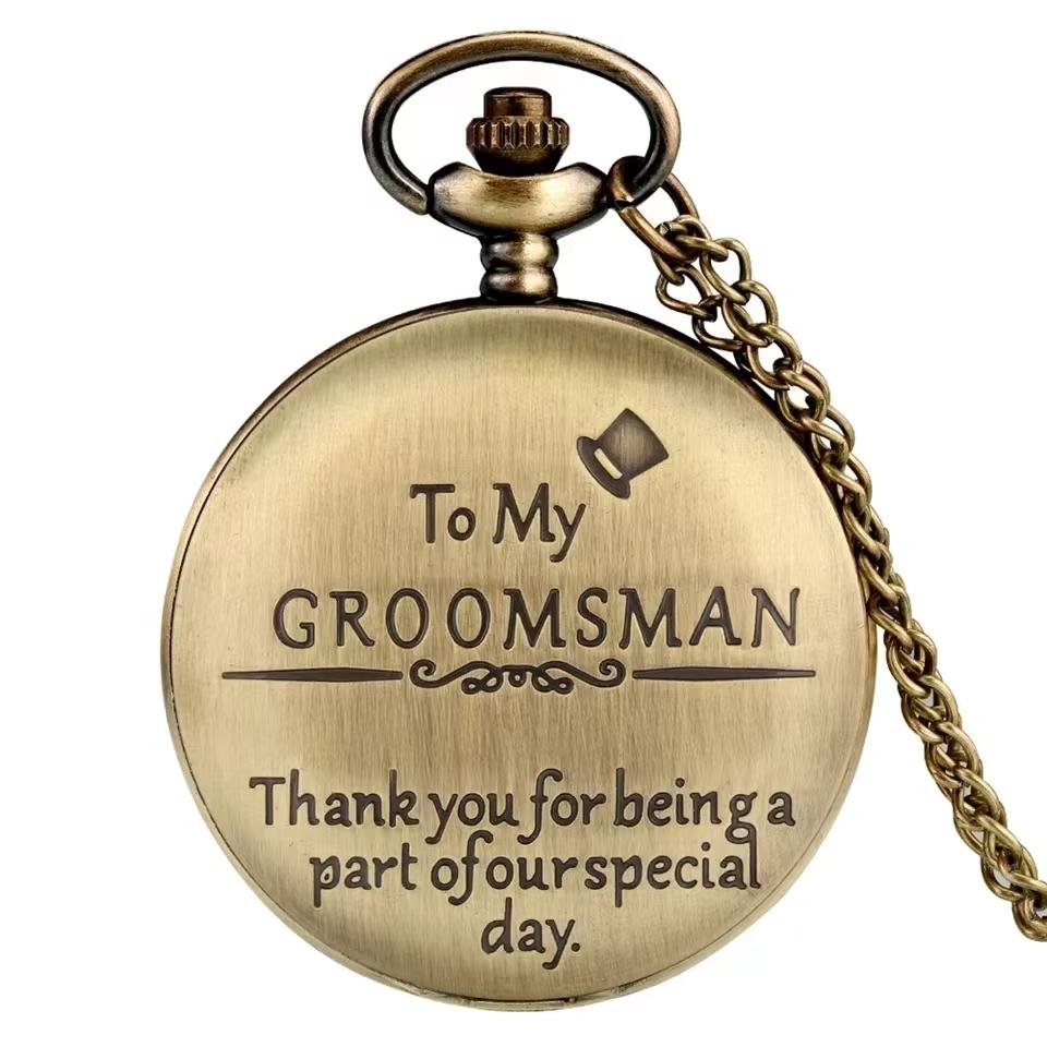 Vintage Bronze Pocket Watch,Thank you for being a part of our special day , Precise Quartz Movement Watch Gift for Groomsmen