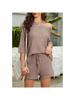 Women's Two Piece Knit Lounge Set Off Shoulder Top and Shorts Matching Cute Pajama Outfit