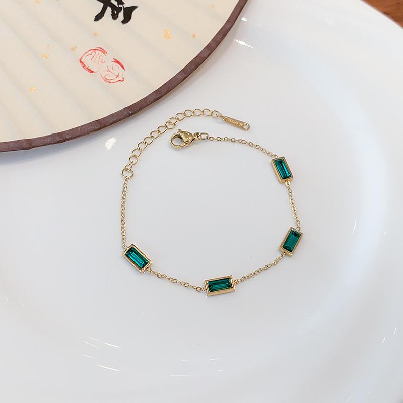 

Women s Retro Emerald Zircon Beaded Bracelet in Titanium Stainless Steel