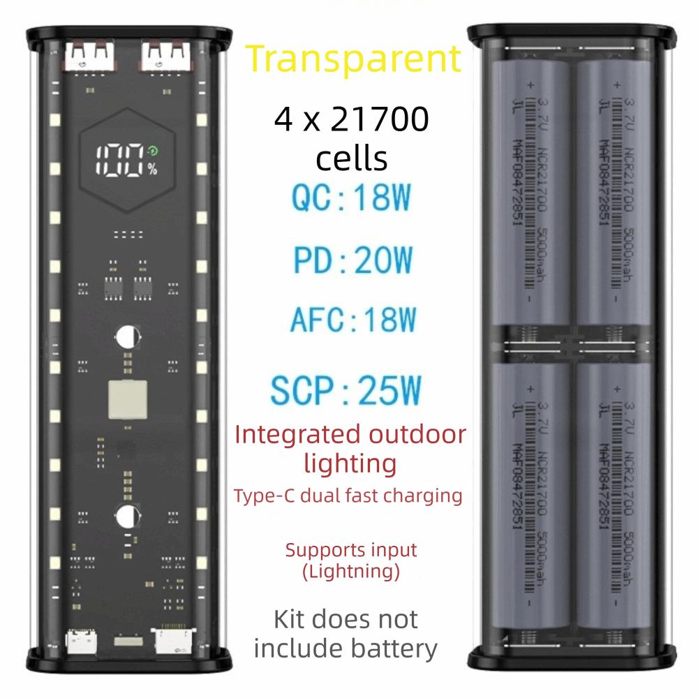 4X21700 Support DIY Power Bank Case LED Display Screen Power Bank Shell  Outdoor Charging