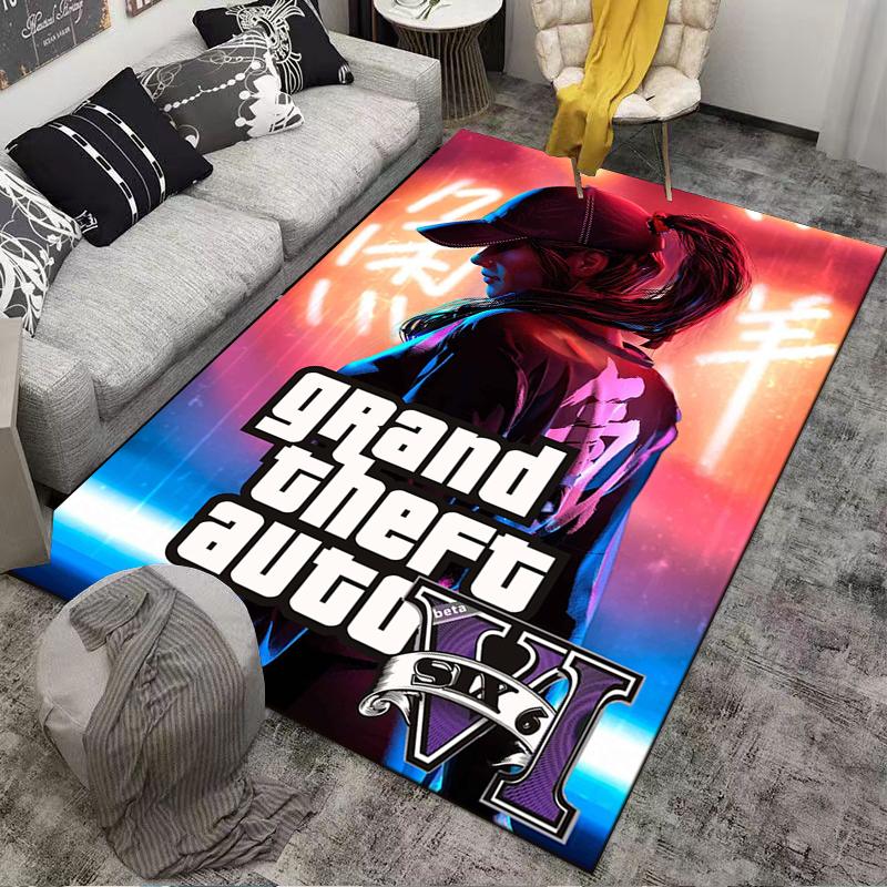 Grand Theft Auto Sports Beauty Printed Flannel Carpet, Non-slip, Suitable for Bedroom, Living Room, and Children's Room Decoration