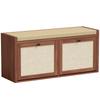 Rattan Shoe Bench With Padded Cushion And 2 Cabinets For Hidden Storage Brown