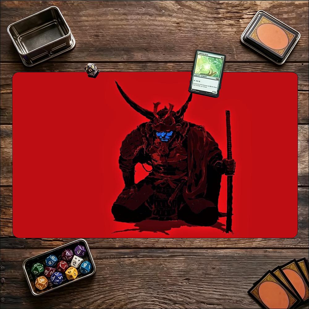 Japanese Red Samurai Warrior Art Nonslip Rubber Game Playmat Smooth Table Mat For Tabletop Card Game Desktop Gaming Work Setup