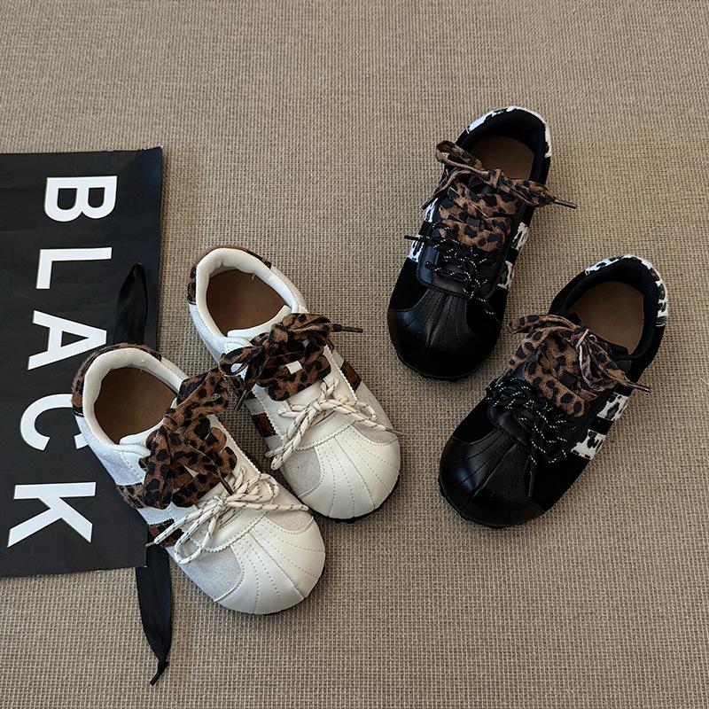 heightened leopard print lace-up women's German training shoes autumn and winter fashion retro niche board shoes design sense casual sports shoes