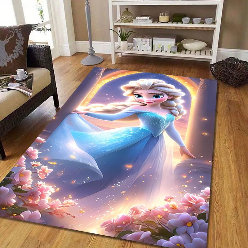 Elsa Queen cartoon pattern rug, Frozen theme, suitable for home, bedroom, bedside rug, and bathroom mat.