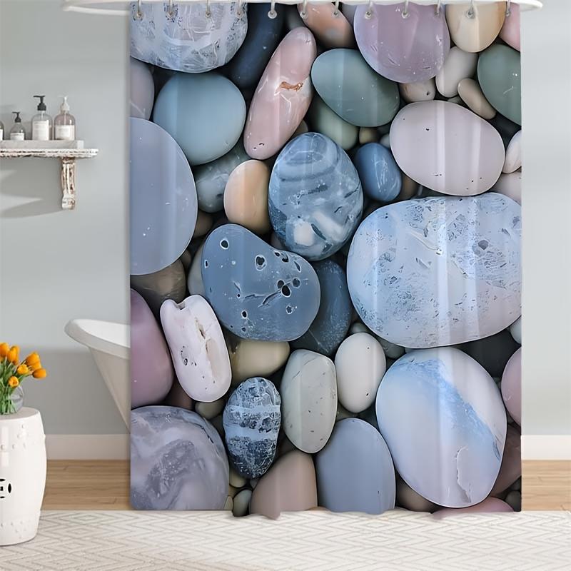 4Pcs Bathroom Shower Curtain Set  Colorful Pebble Pattern Bathroom Curtain With 12 Hooks Non Slip Rugs Toilet Cover Mat Bathroom Partition