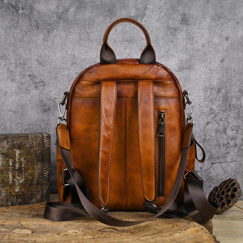 Cute Squirrel Pattern Genuine Leather Backpack Vintage Design Chinese Style Backpacks Knapsack