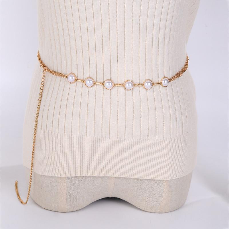 Mary Niche Styleeasiest for Match Imitation Pearl Waist Chain Casualins Styleclassy Sense Clavicle Chain Silver Jewelry Body Chain