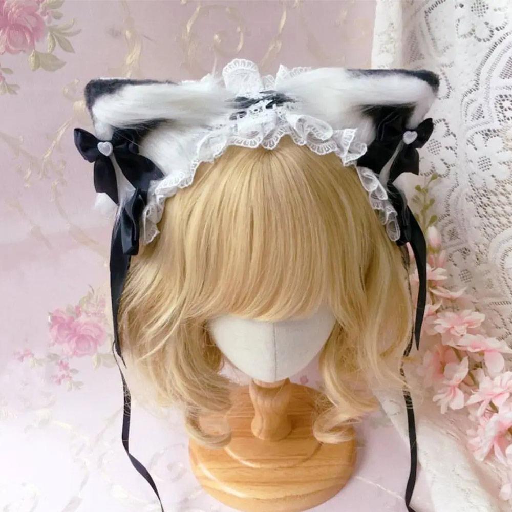 Kawaii Ruffled Headband Ribbon Bow Masquerade Headpiece Sweet Lolita Lace Headband for Women Girls