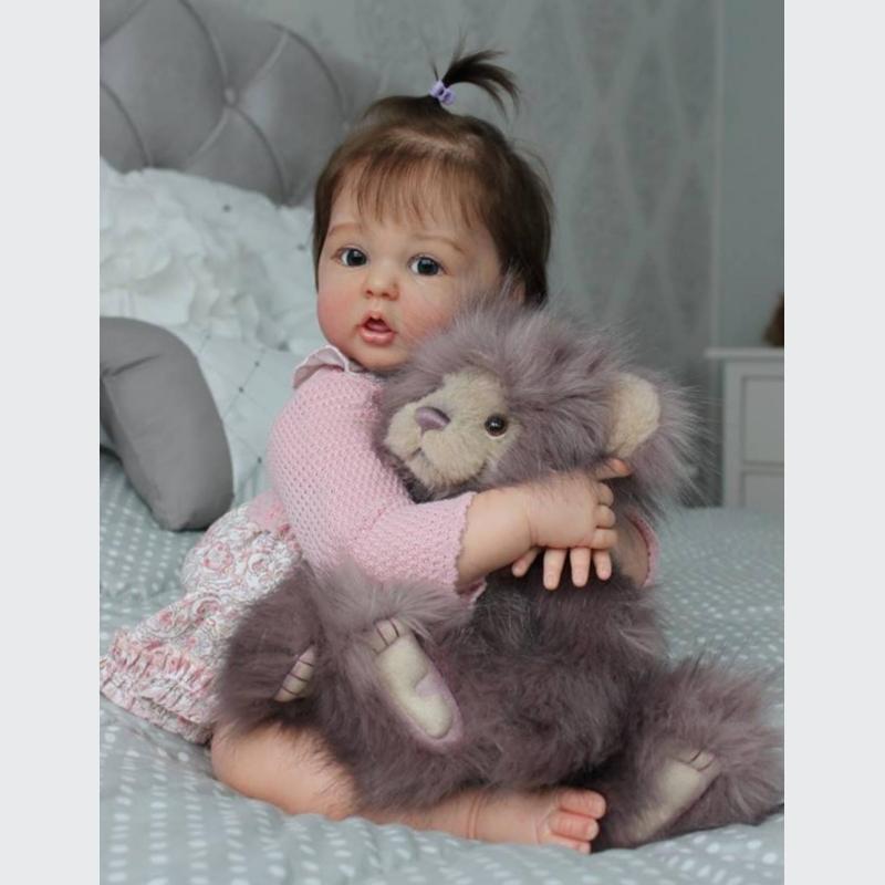 Muñeca Reborn de cuerpo de tela pintada en 3D de tacto suave de 50/60cm, muñecas de juguete encantadoras para comer con los dedos, regalo de cumpleaños para niños pequeños, colección de coleccionistas de muñecas